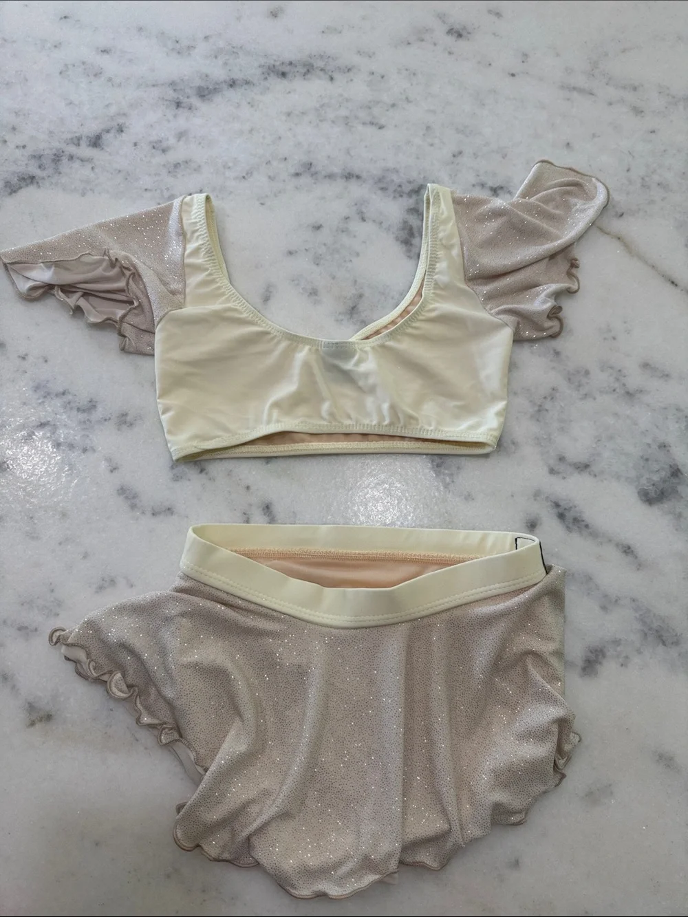 Kandi Kouture Cream Ruffle Crop Top & Brief Set